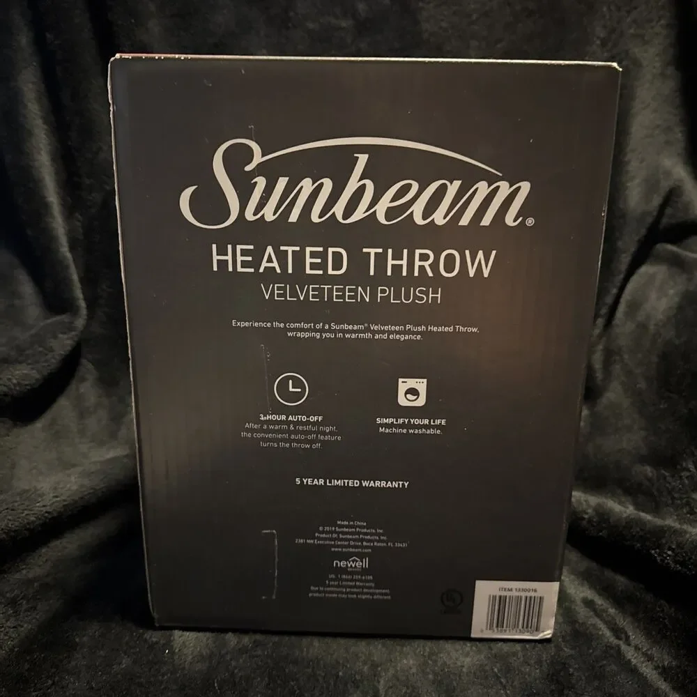 Sunbeam Velveteen Plush Heat Throw Red 50x60 Electric Blanket 3 Heat Setting